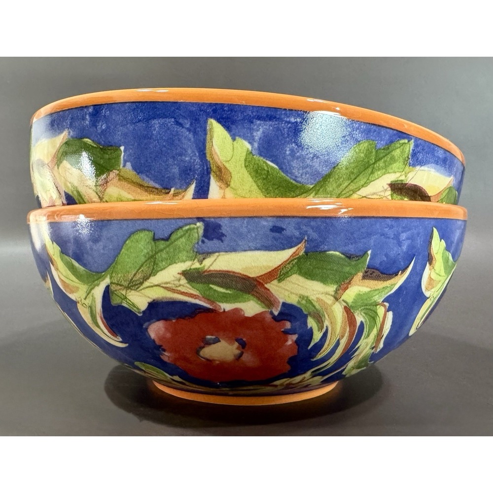Pfaltzgraff Villa della Luna Fleur Soup Cereal Bowls Set 2 2004 Blue Orange Y2K